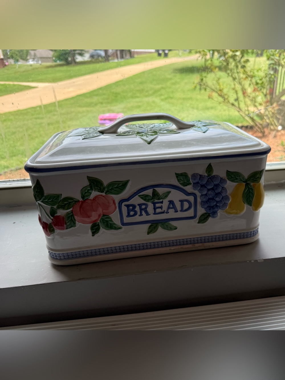 Ceramic bread box with fruit design